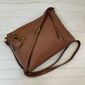 FOSSIL Brown Pebbled Leather Crossbody Bag w/ Brass Gold Key Charm + Fossil Tag